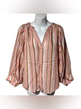 Maeve Anthropologie Byron Striped Balloon Sleeve Peasant Top Pink S NWT
